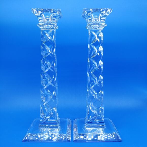 Set of 2 24% Lead Crystal Taper Candlesticks. Made In Slovenia. 10" Tall. Mint - Picture 1 of 14
